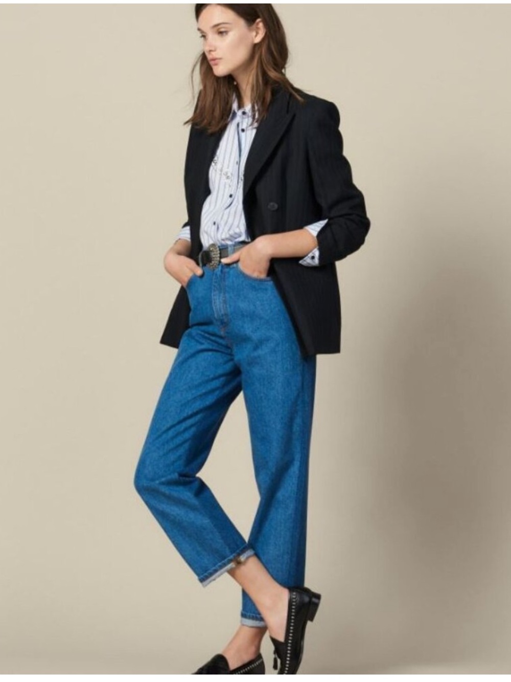 Sandro Paris Mom Fit High Rise Blue Jeans size 42/10